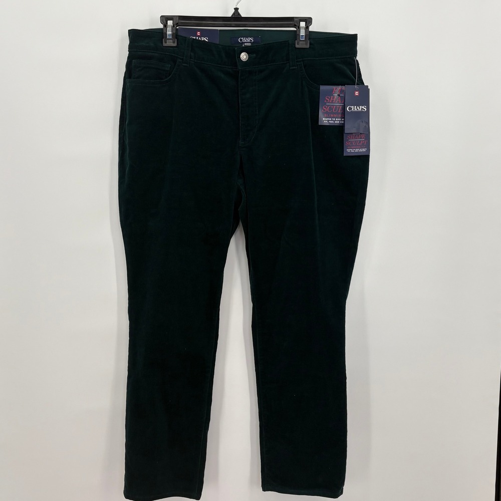 Chaps Fit Shape Sculpt Green Corduroy Straight Leg Mid Rise Pants Womens 16 NWT - Picture 1 of 15